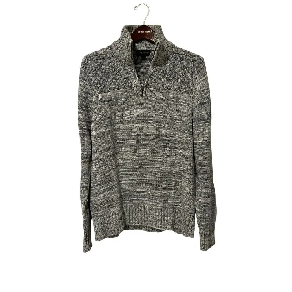 Banana Republic Men's Gray Cotton 1/4 Zip Pullover Sweater Size Large L NB32
